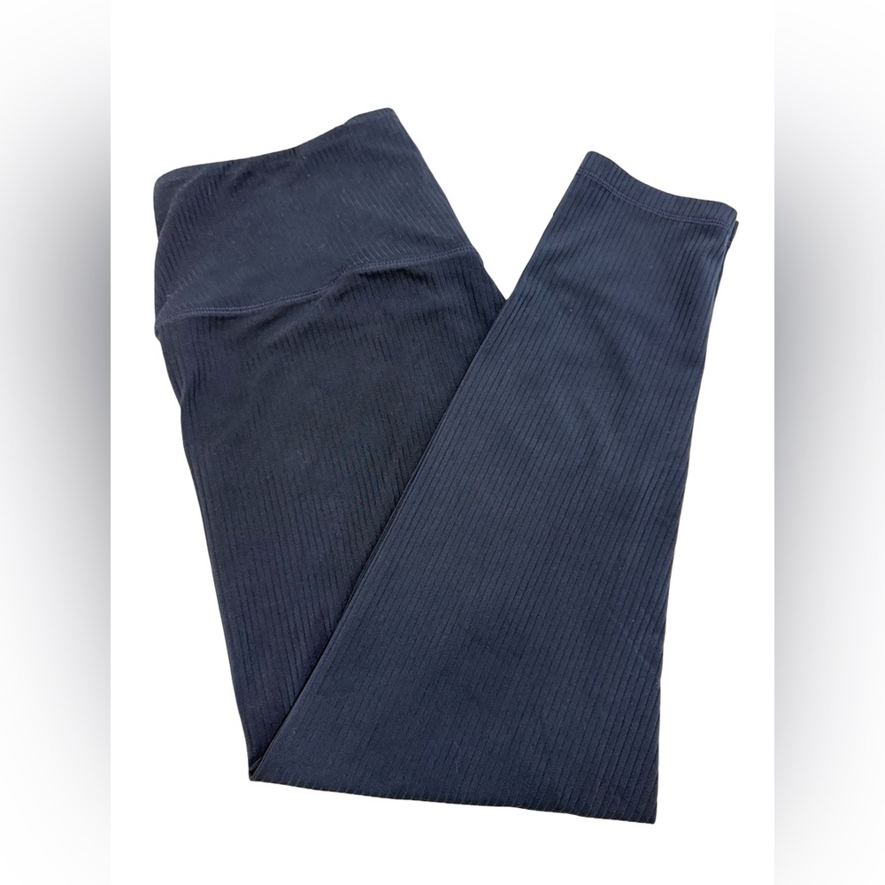 Zella Navy Blue Ribbed Leggings Size Large High Rise Full Length Athletic